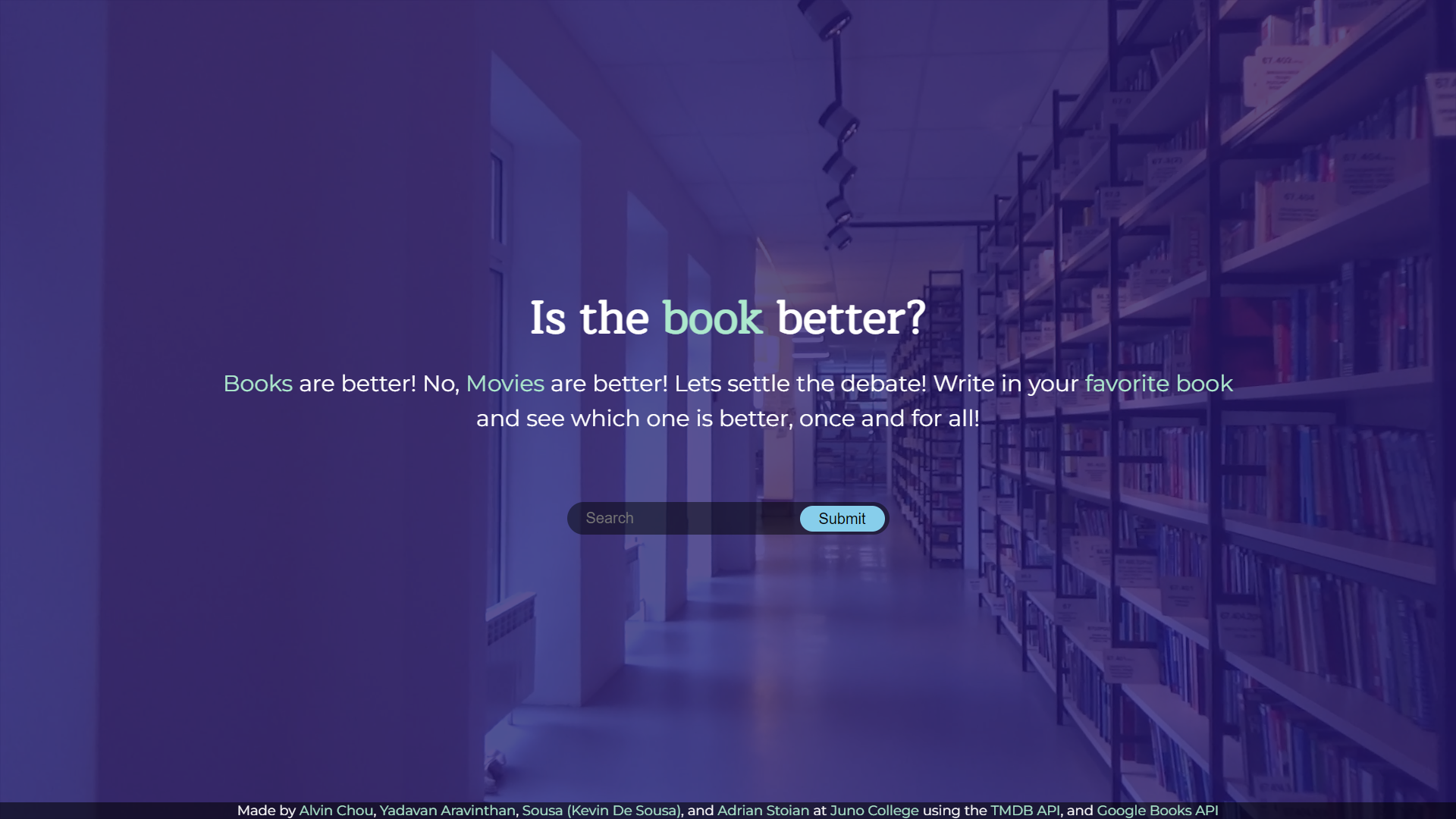 screen shot of is the book better homepage