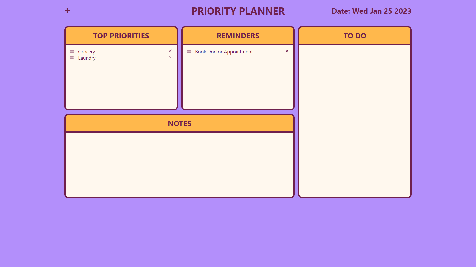 screen shot of priority-planner homepage