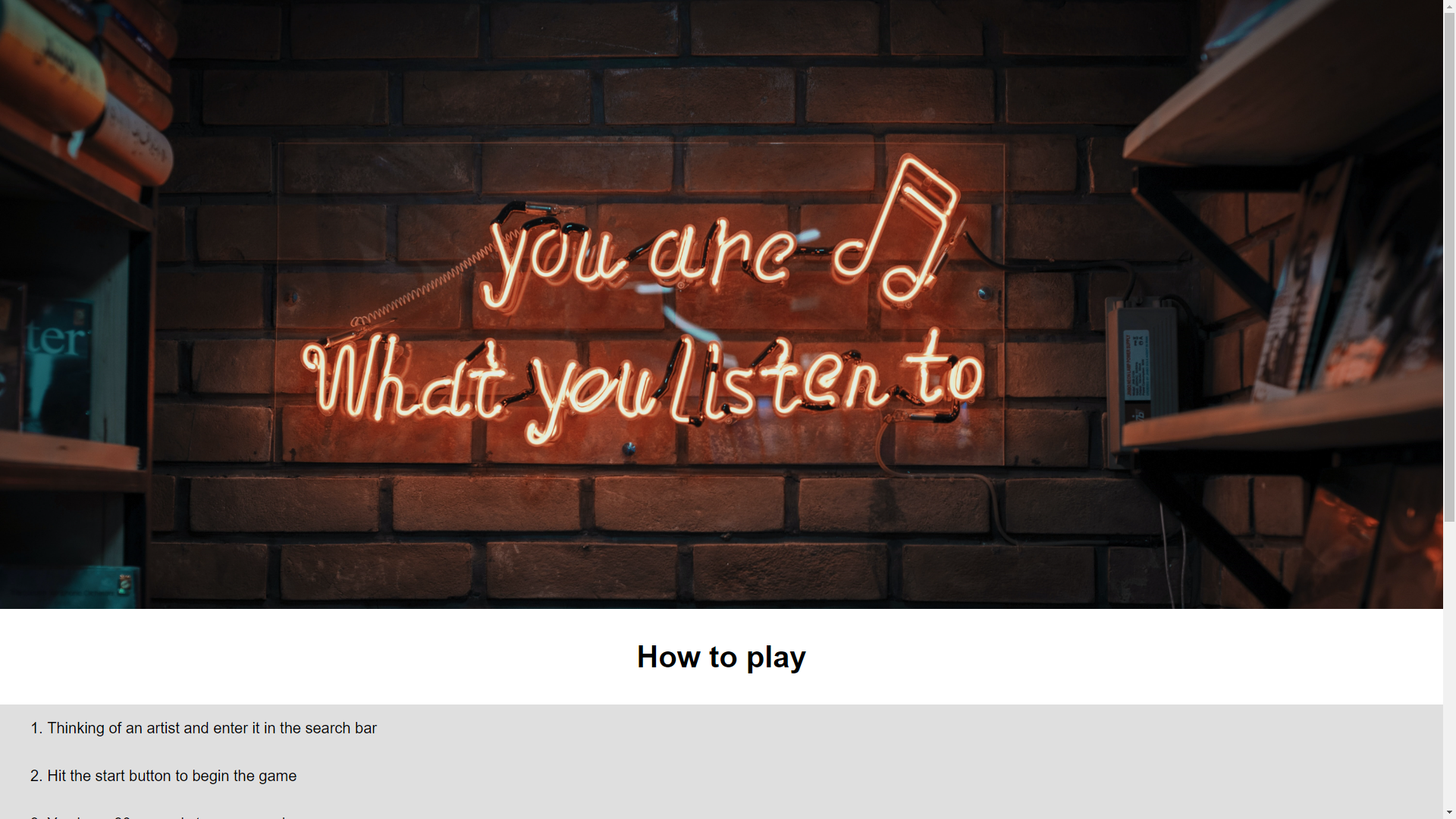 screen shot of you are what you listen to homepage